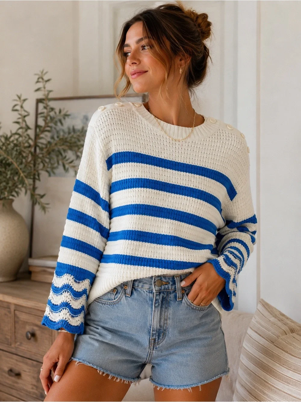 J.Crew Textured crewneck pullover sweater in stripe extra thick and chunky - Picture 1 of 11